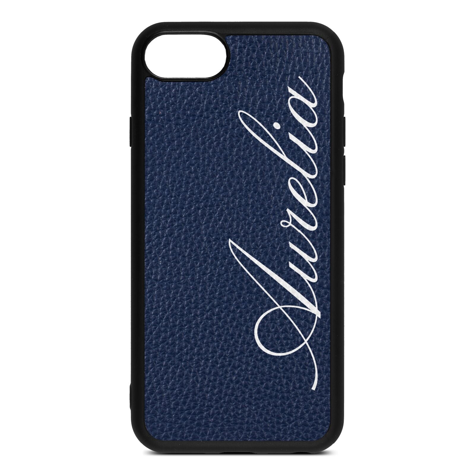 Personalised Text Navy Blue Pebble Leather iPhone 8 Case