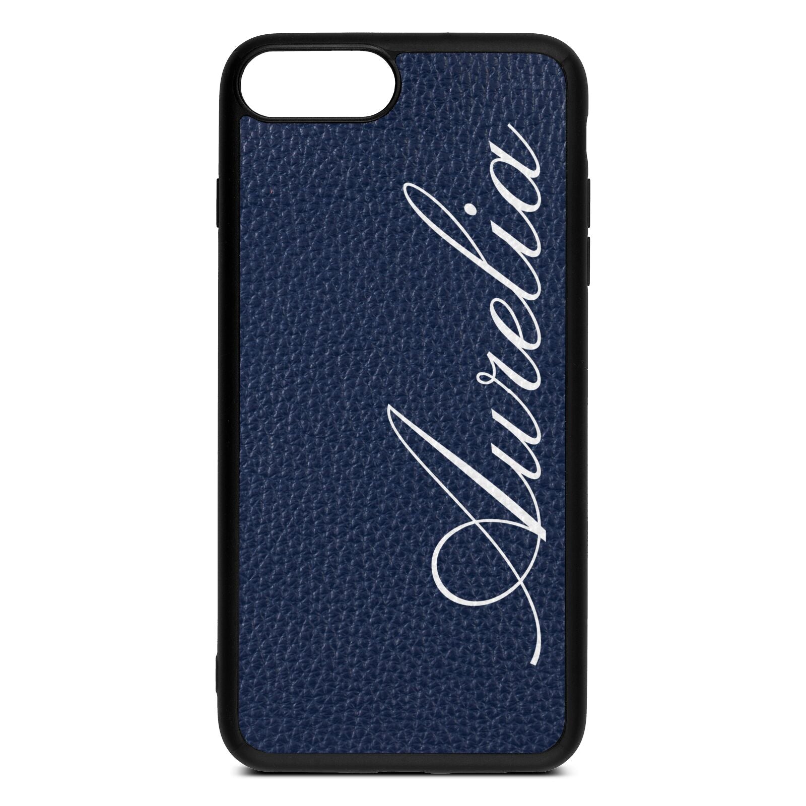 Personalised Text Navy Blue Pebble Leather iPhone 8 Plus Case