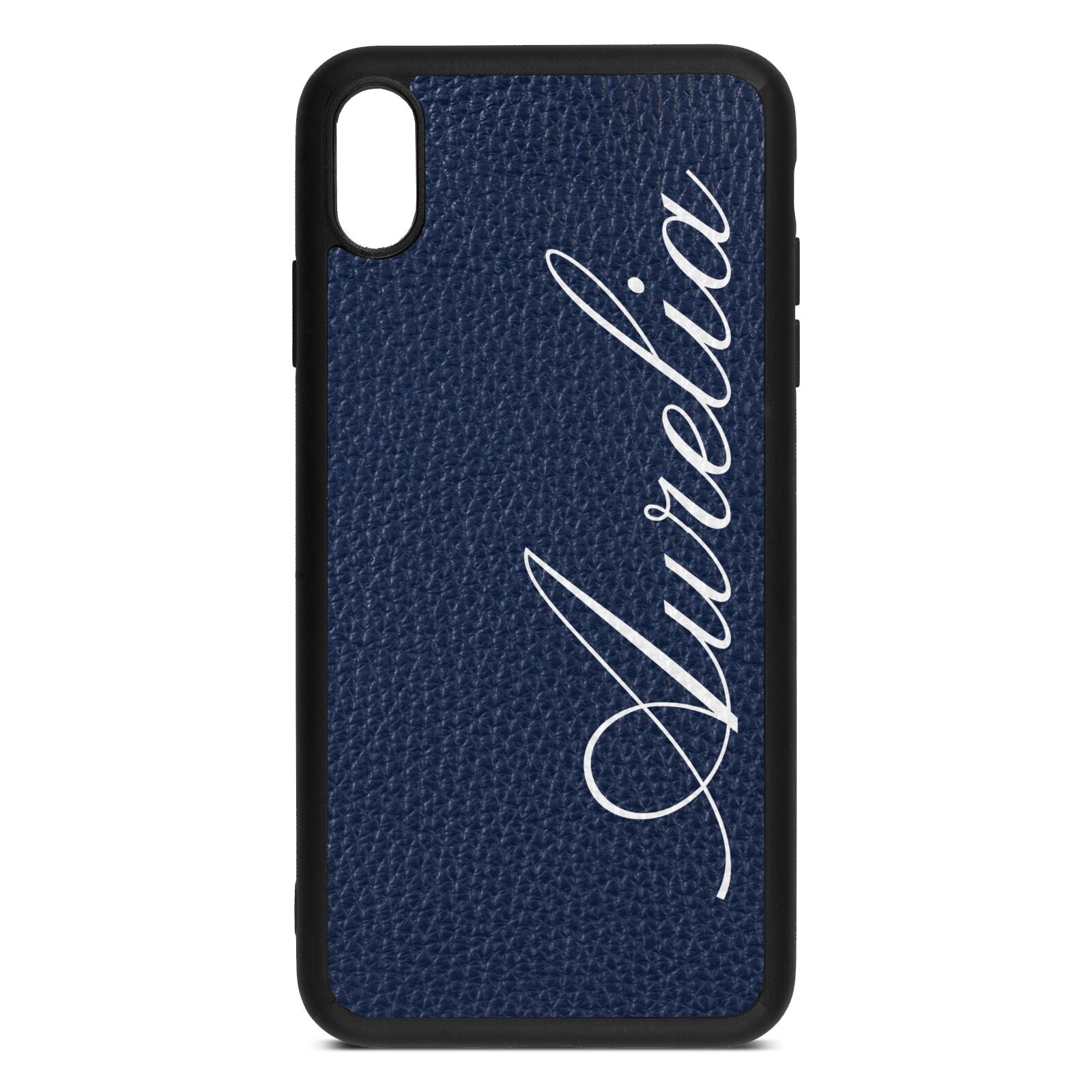 Personalised Text Navy Blue Pebble Leather iPhone Xs Max Case