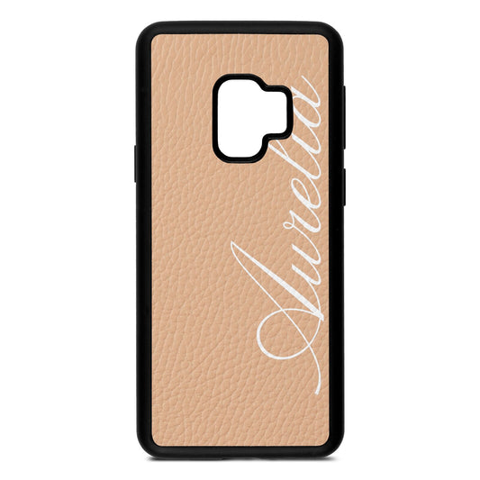 Personalised Text Nude Pebble Leather Samsung S9 Case