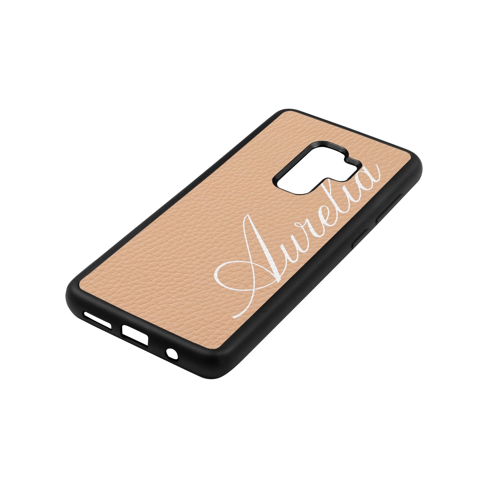 Personalised Text Nude Pebble Leather Samsung S9 Plus Case Side Angle