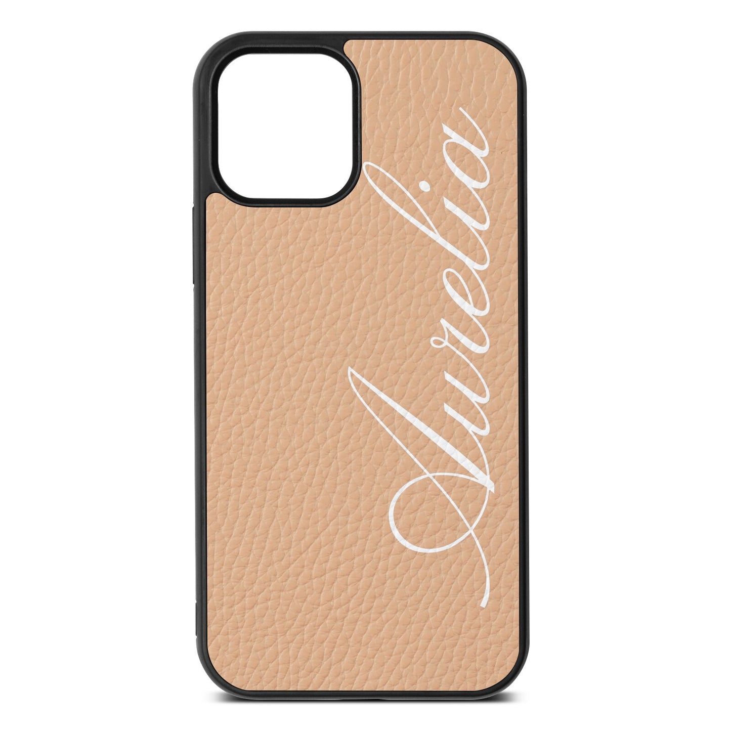 Personalised Text Nude Pebble Leather iPhone 12 Case