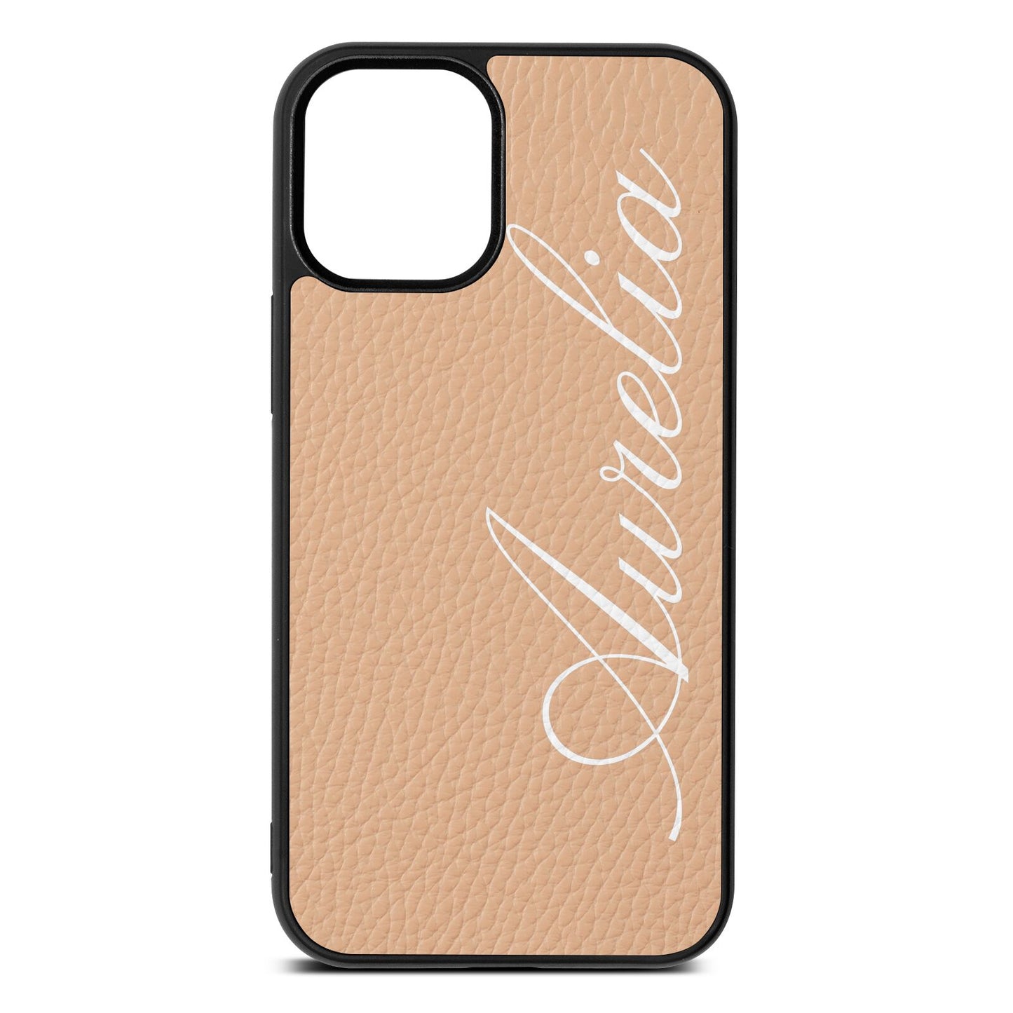 Personalised Text Nude Pebble Leather iPhone 12 Mini Case