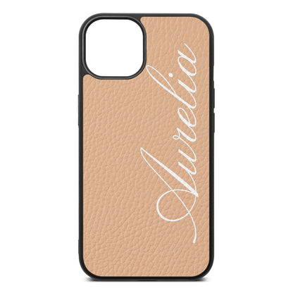 Personalised Text Nude Pebble Leather iPhone 13 Case