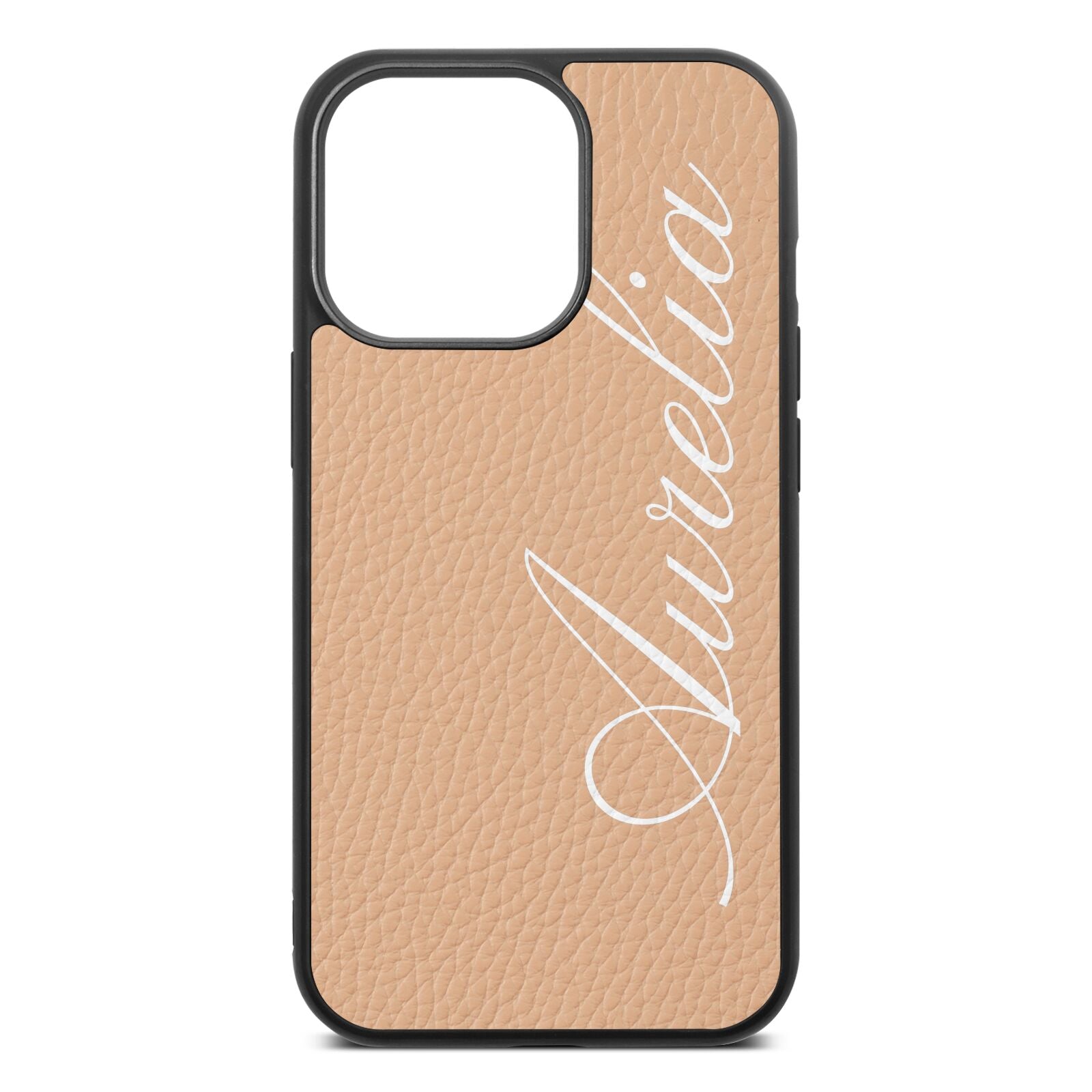 Personalised Text Nude Pebble Leather iPhone 13 Pro Case