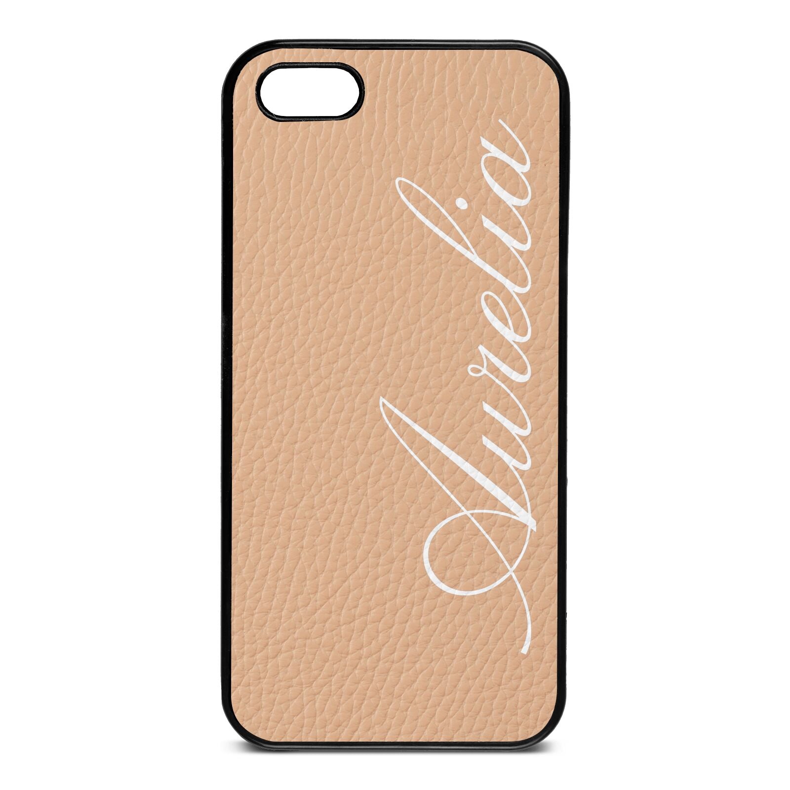 Personalised Text Nude Pebble Leather iPhone 5 Case