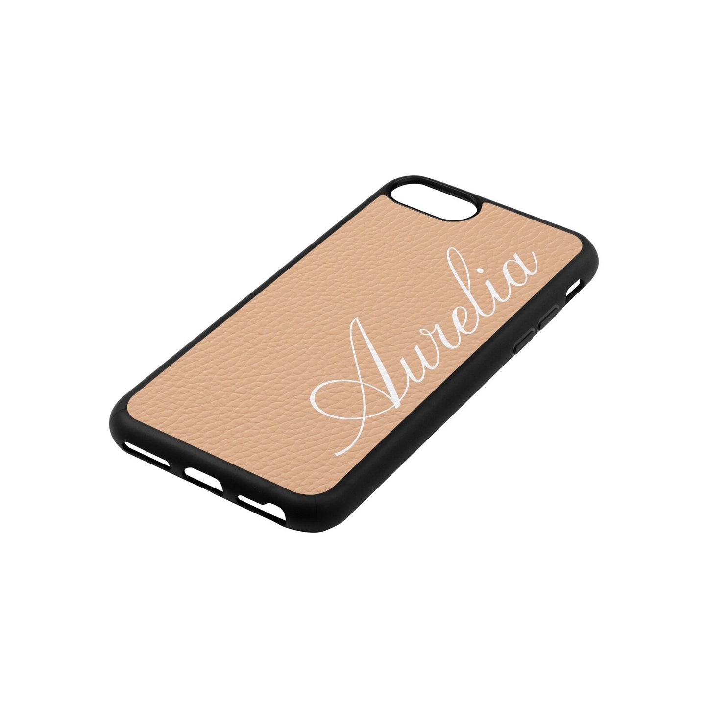 Personalised Text Nude Pebble Leather iPhone 8 Case Side Angle