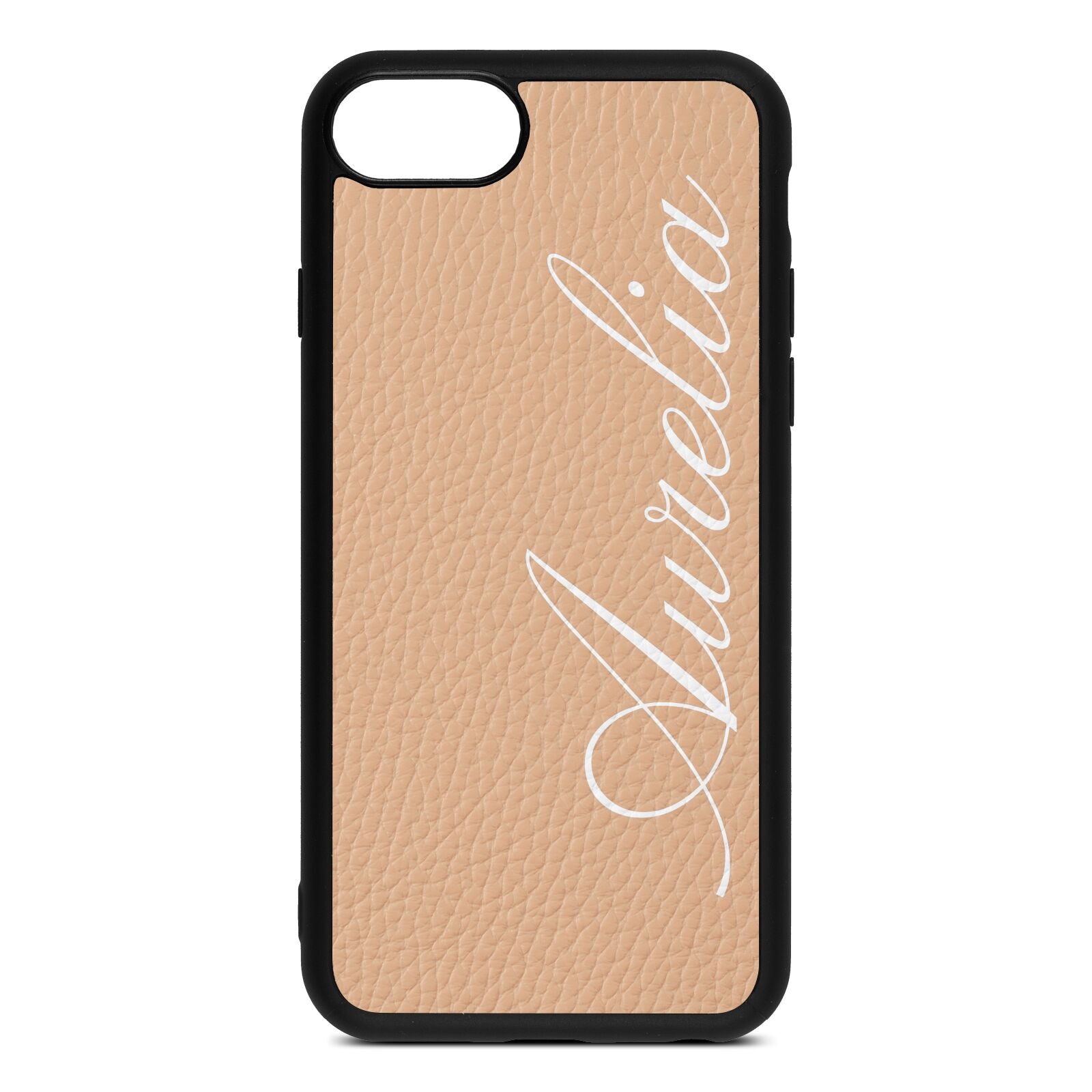 Personalised Text Nude Pebble Leather iPhone 8 Case