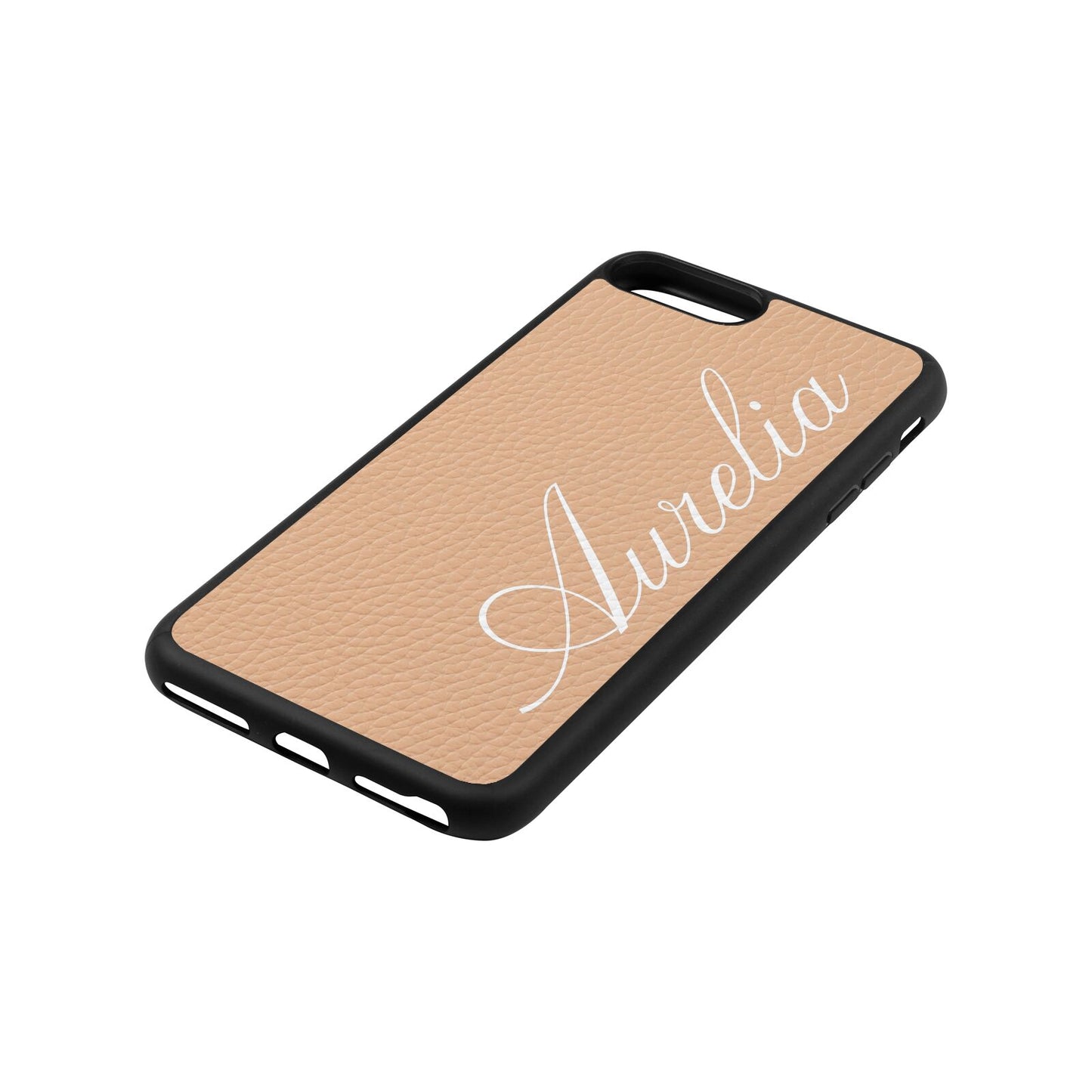 Personalised Text Nude Pebble Leather iPhone 8 Plus Case Side Angle