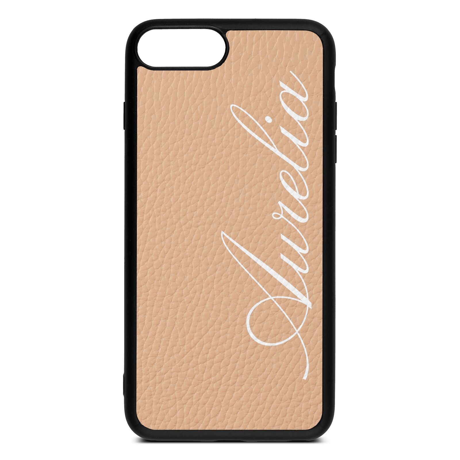 Personalised Text Nude Pebble Leather iPhone 8 Plus Case