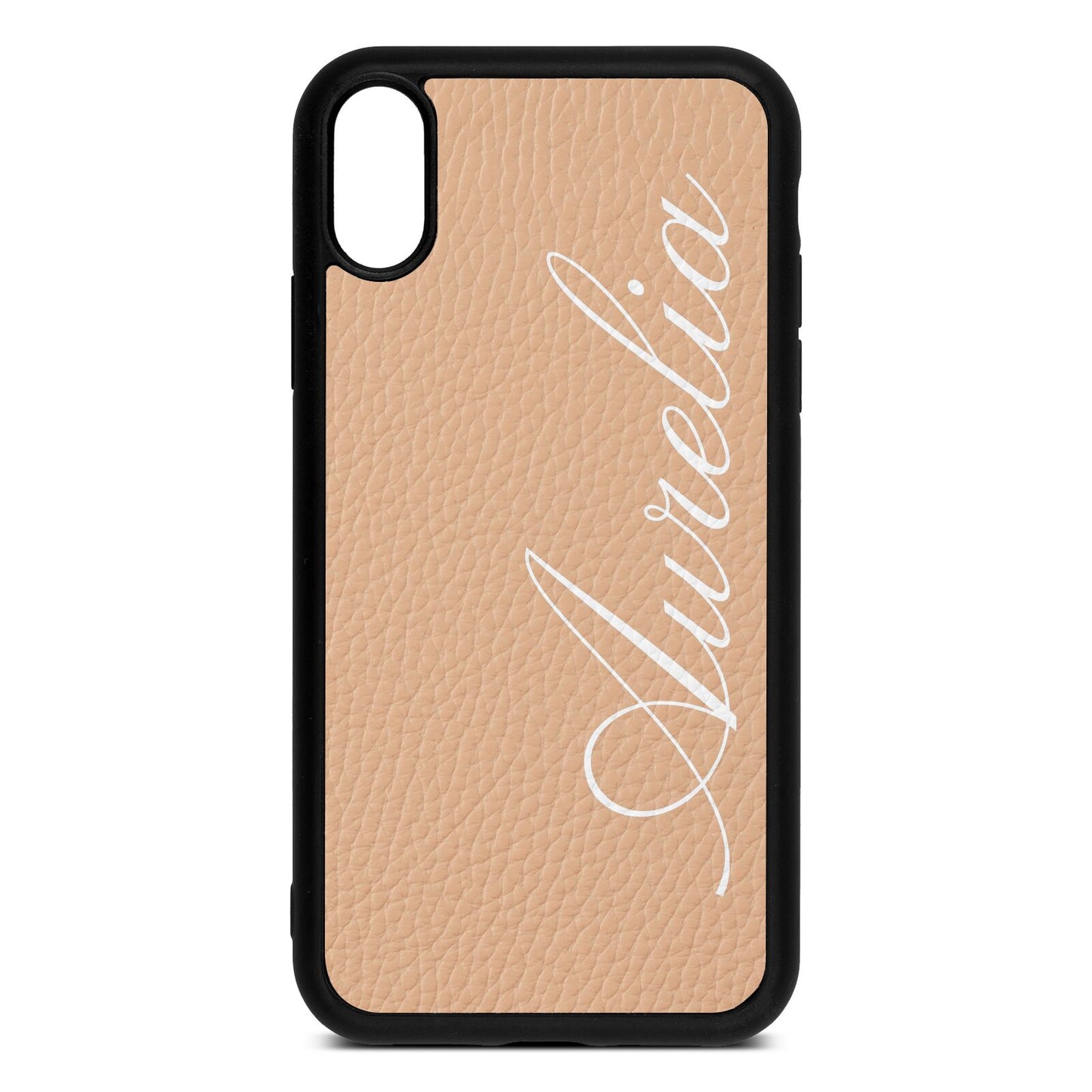 Personalised Text Nude Pebble Leather iPhone Xr Case