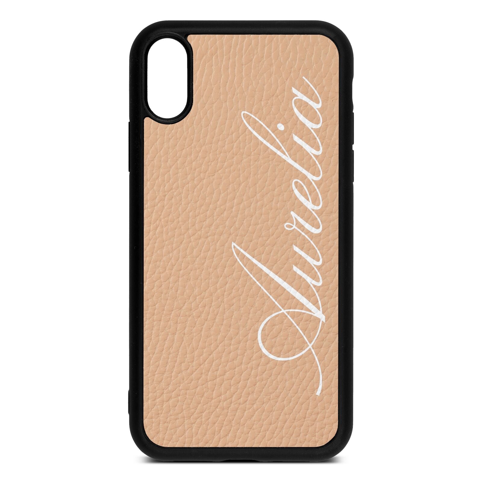 Personalised Text Nude Pebble Leather iPhone Xr Case