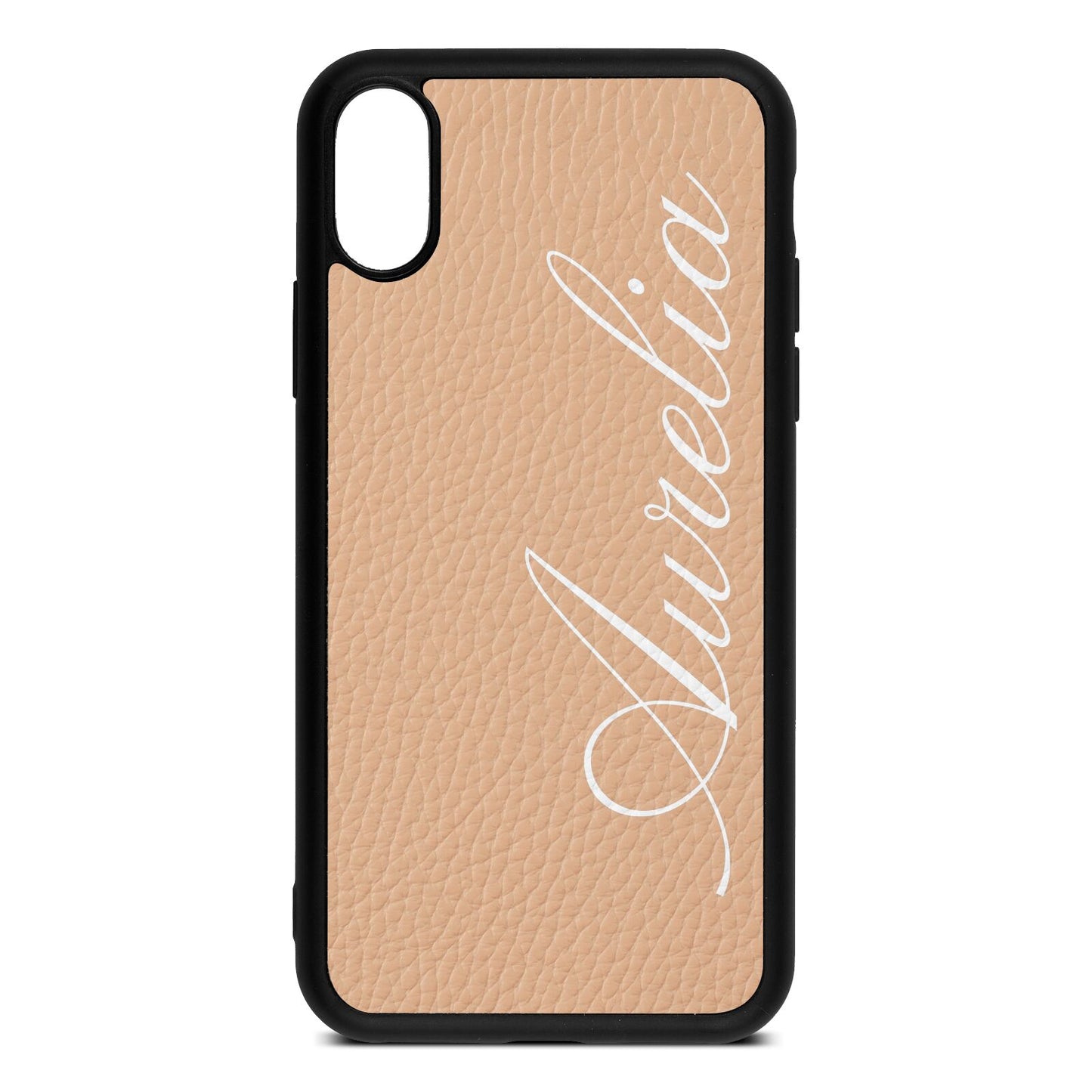 Personalised Text Nude Pebble Leather iPhone Xs Case