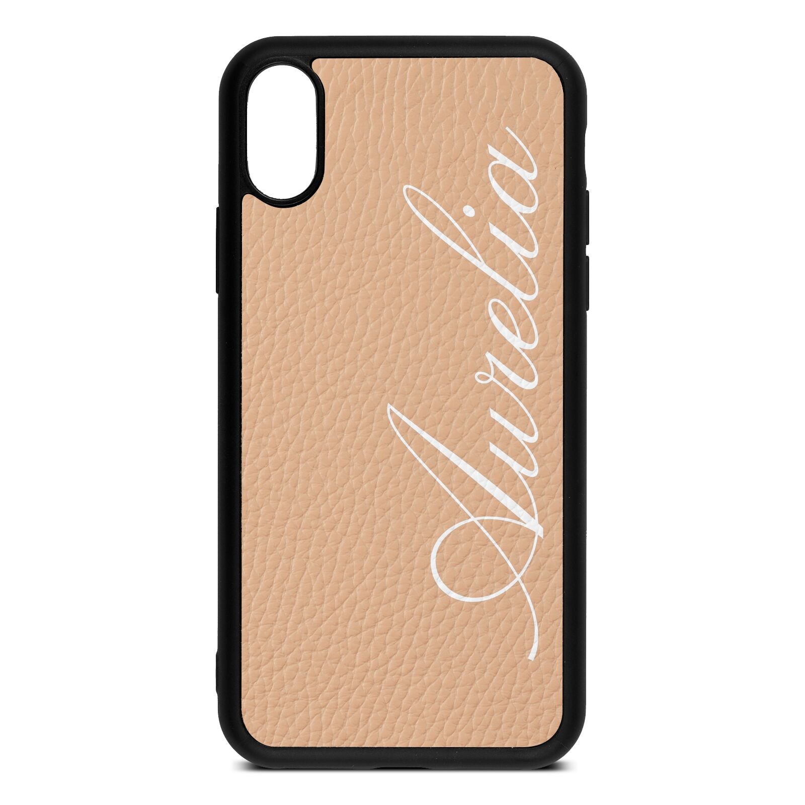 Personalised Text Nude Pebble Leather iPhone Xs Case