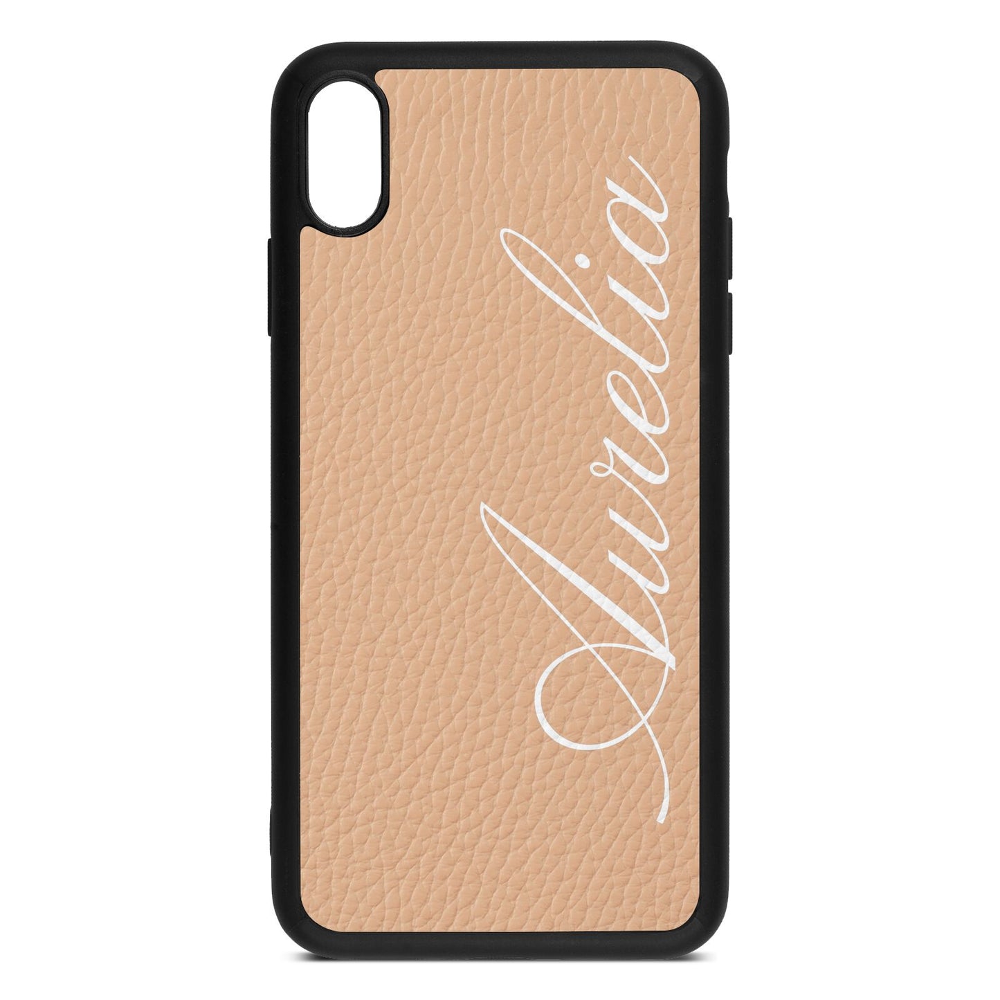 Personalised Text Nude Pebble Leather iPhone Xs Max Case