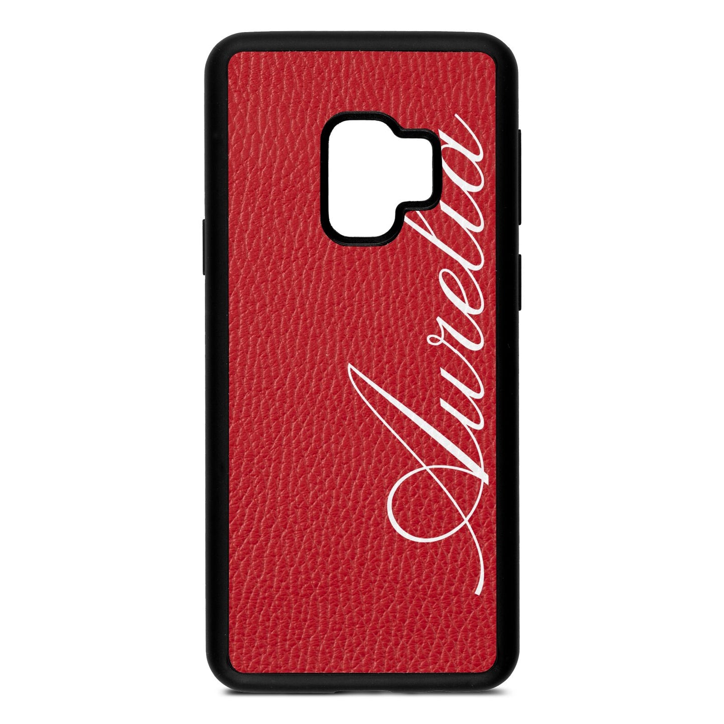 Personalised Text Red Pebble Leather Samsung S9 Case