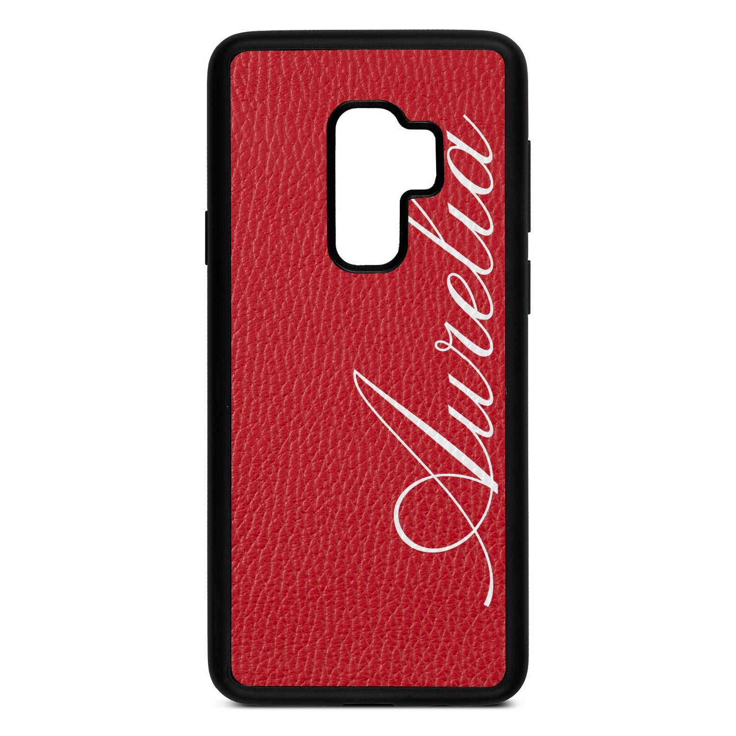 Personalised Text Red Pebble Leather Samsung S9 Plus Case