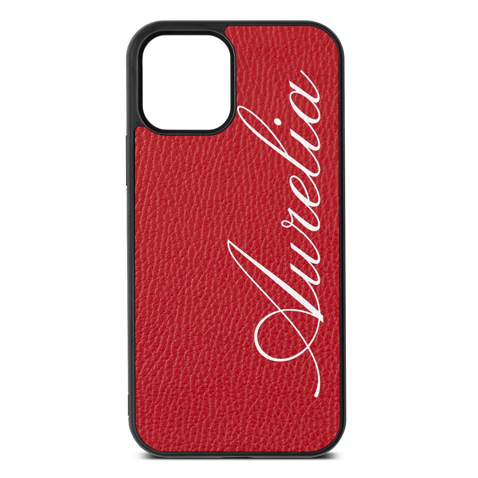 Personalised Text Red Pebble Leather iPhone 12 Case