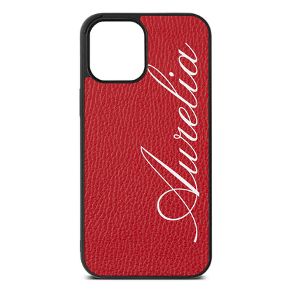 Personalised Text Red Pebble Leather iPhone 12 Pro Max Case