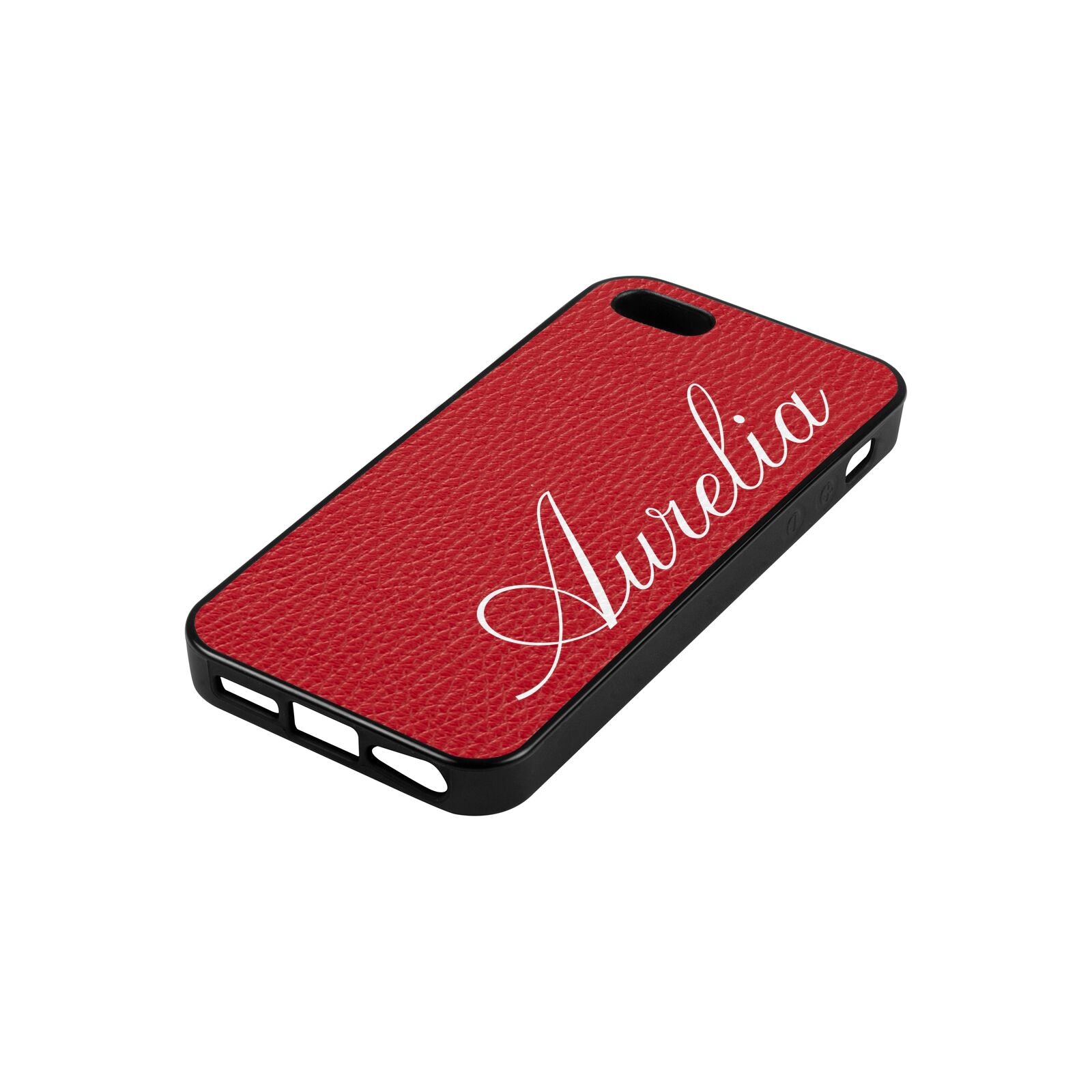 Personalised Text Red Pebble Leather iPhone 5 Case Side Angle