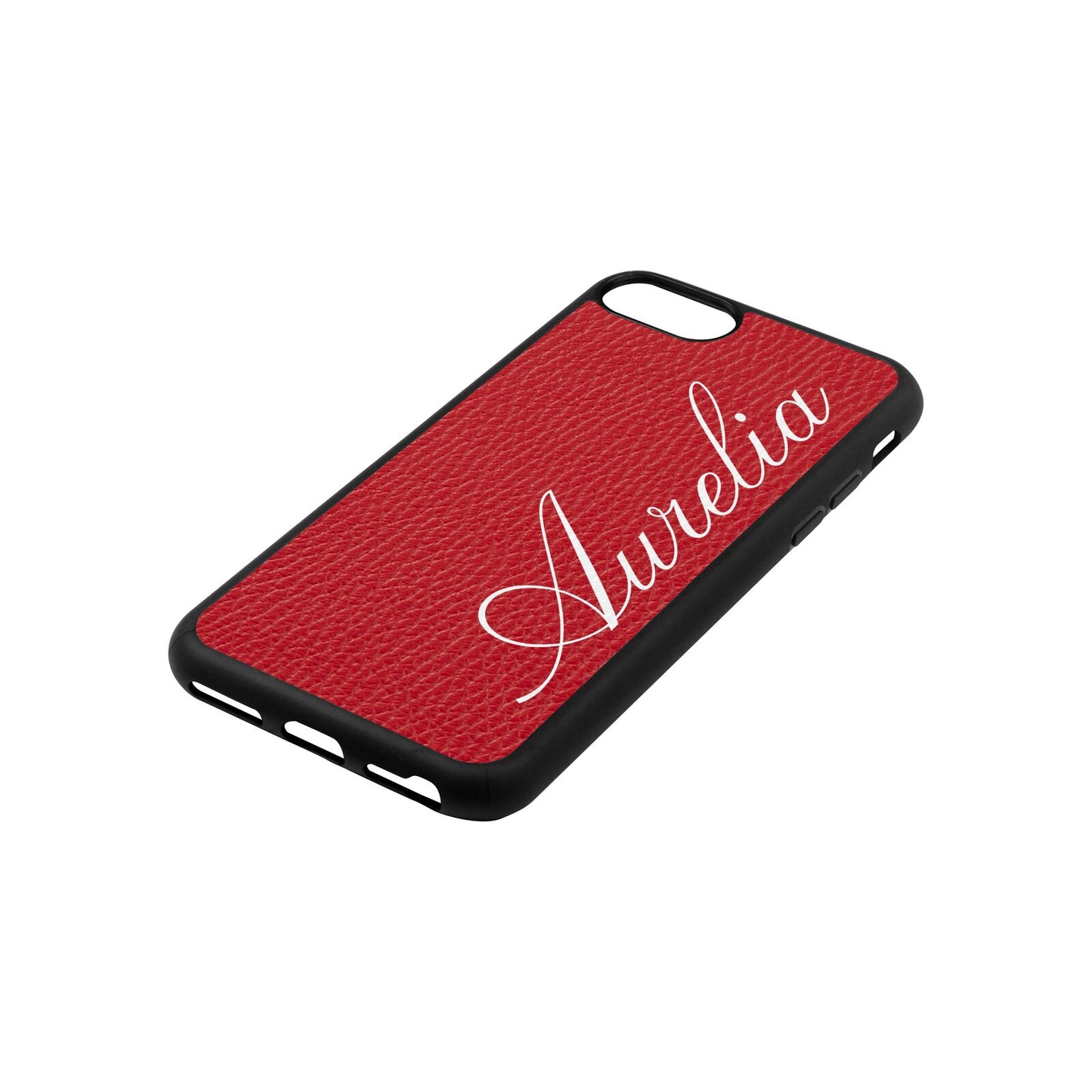 Personalised Text Red Pebble Leather iPhone 8 Case Side Angle