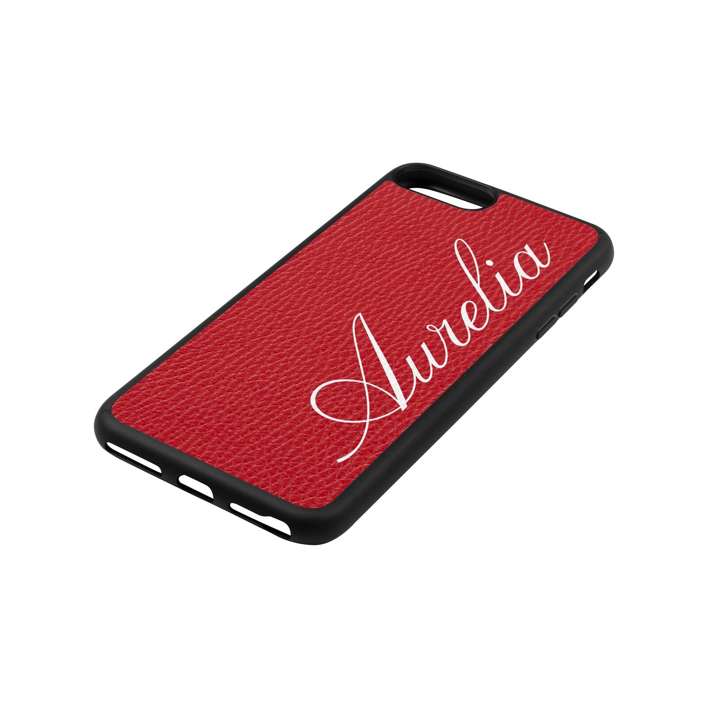 Personalised Text Red Pebble Leather iPhone 8 Plus Case Side Angle