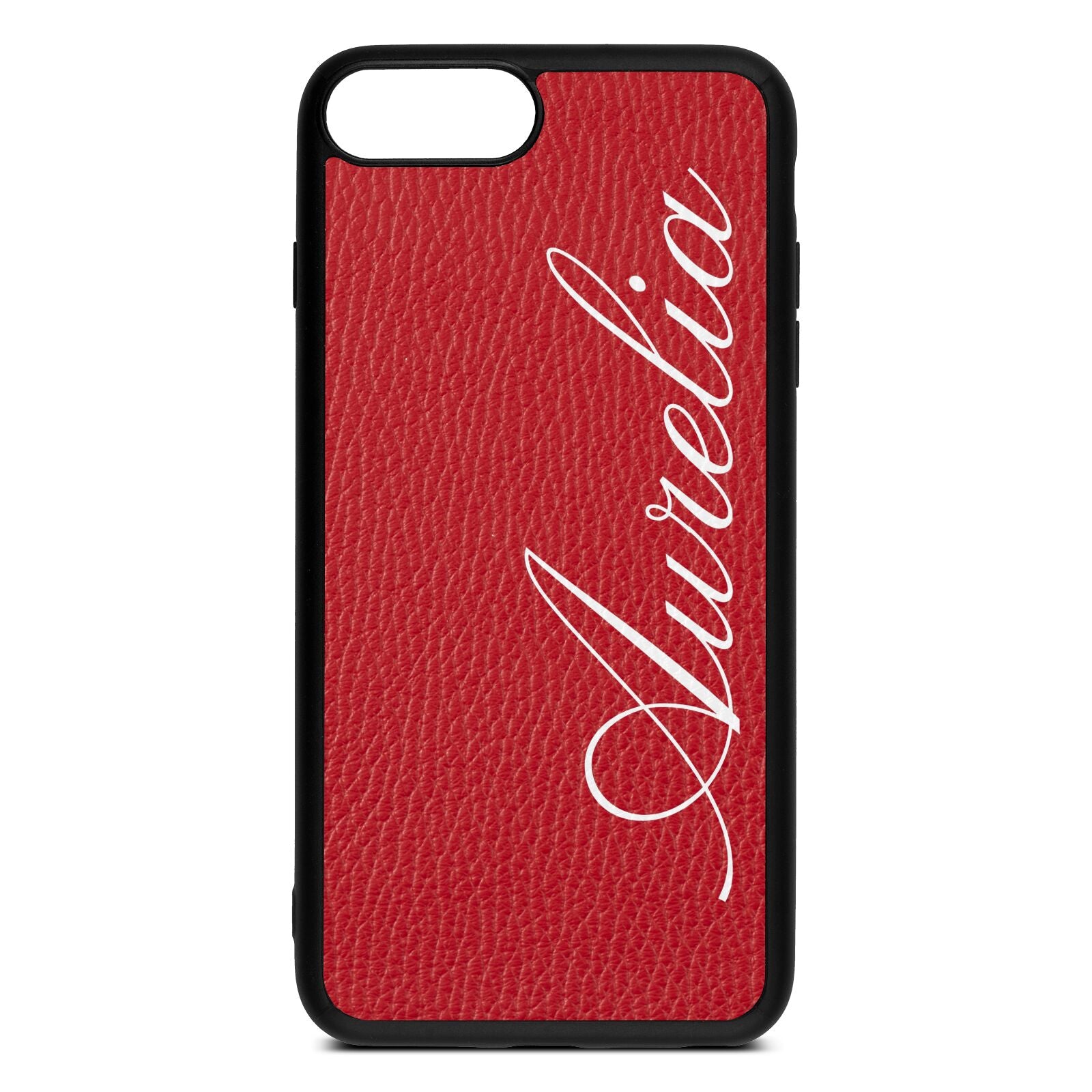 Personalised Text Red Pebble Leather iPhone 8 Plus Case