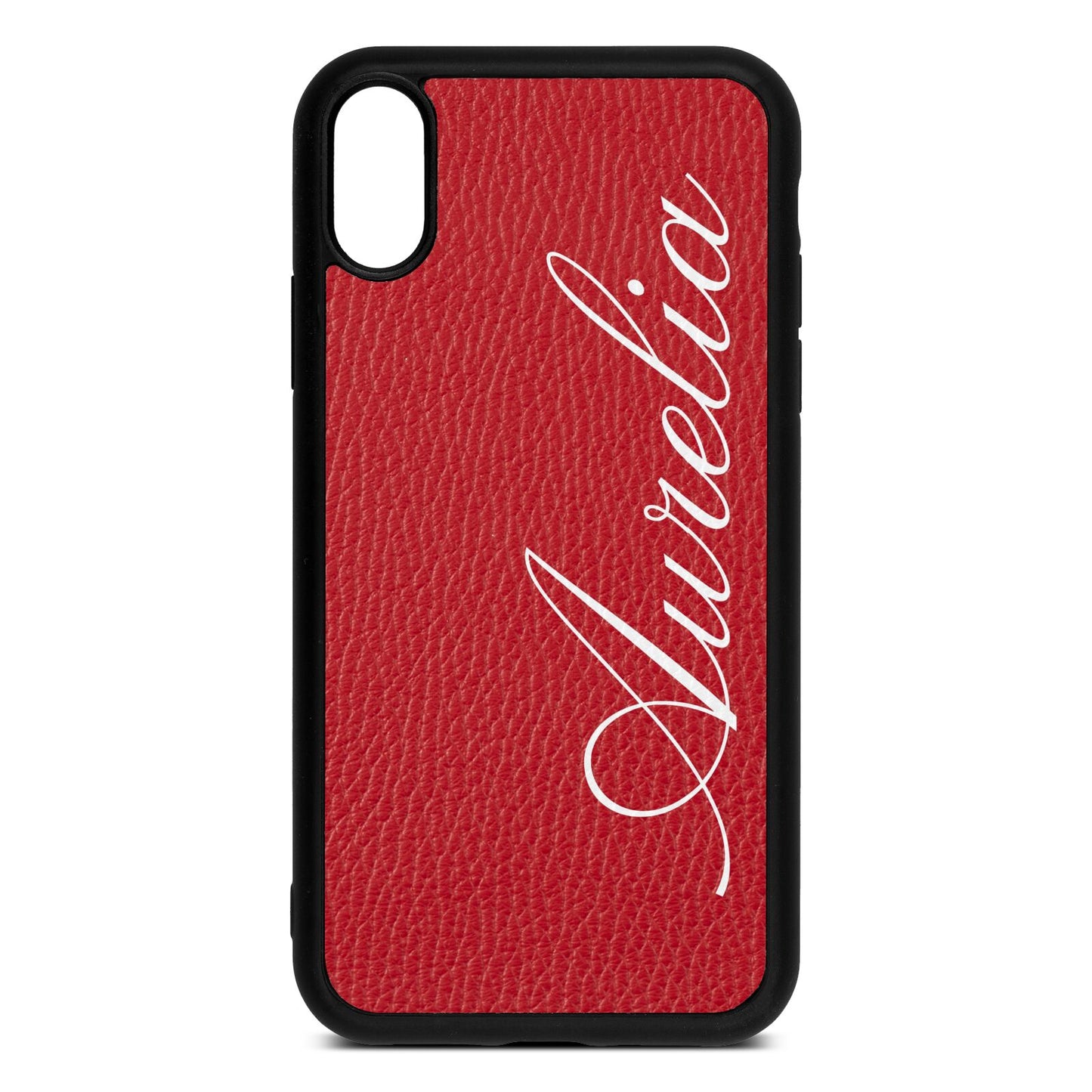 Personalised Text Red Pebble Leather iPhone Xr Case