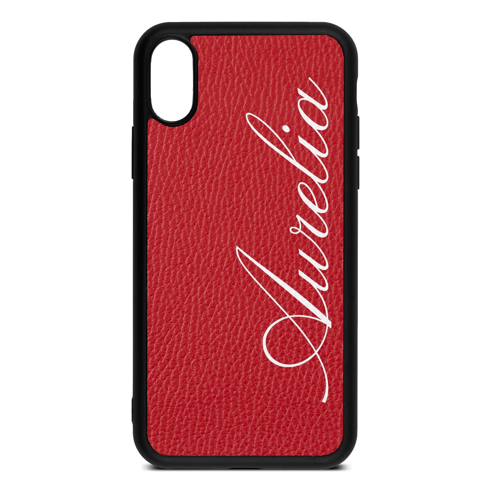 Personalised Text Red Pebble Leather iPhone Xs Case