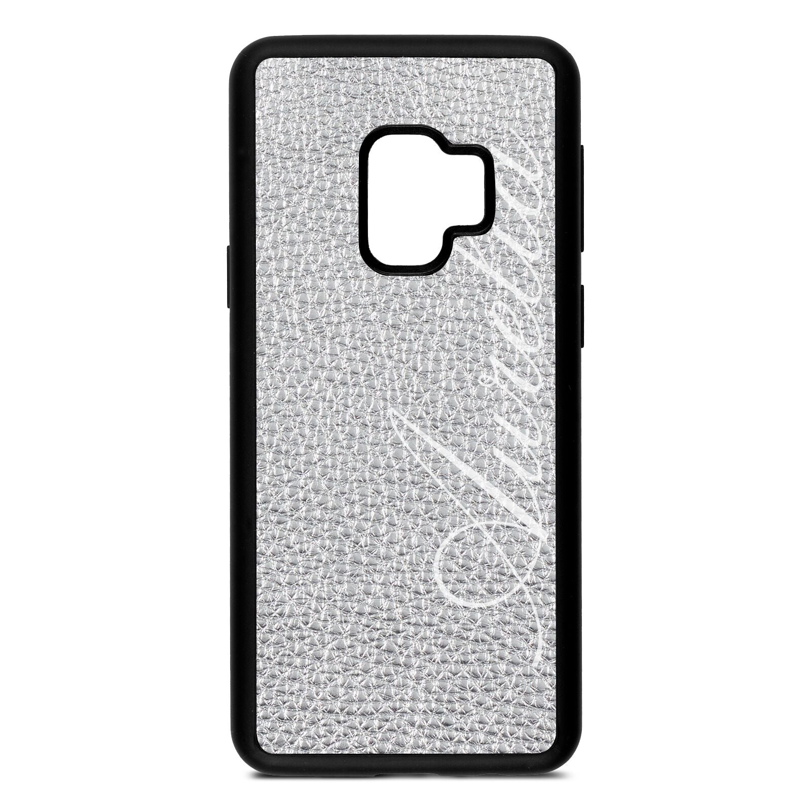 Personalised Text Silver Pebble Leather Samsung S9 Case