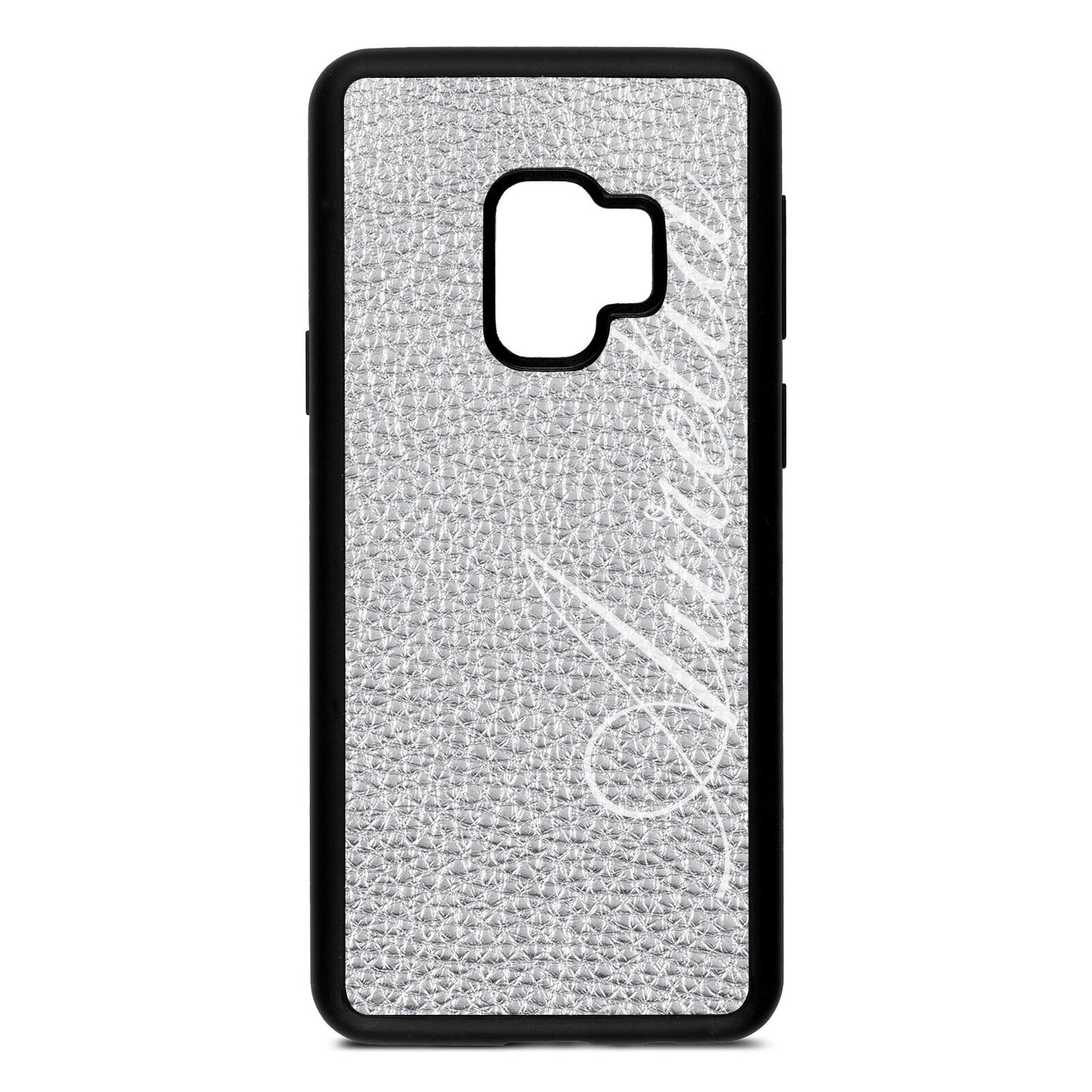 Personalised Text Silver Pebble Leather Samsung S9 Case