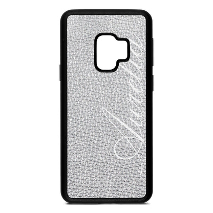 Personalised Text Silver Pebble Leather Samsung S9 Case