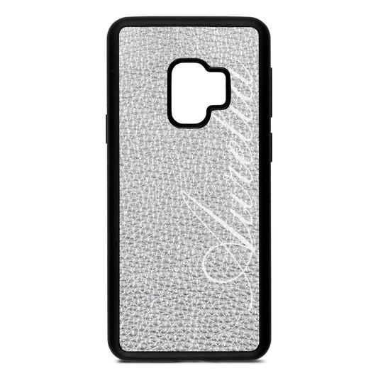 Personalised Text Silver Pebble Leather Samsung S9 Case