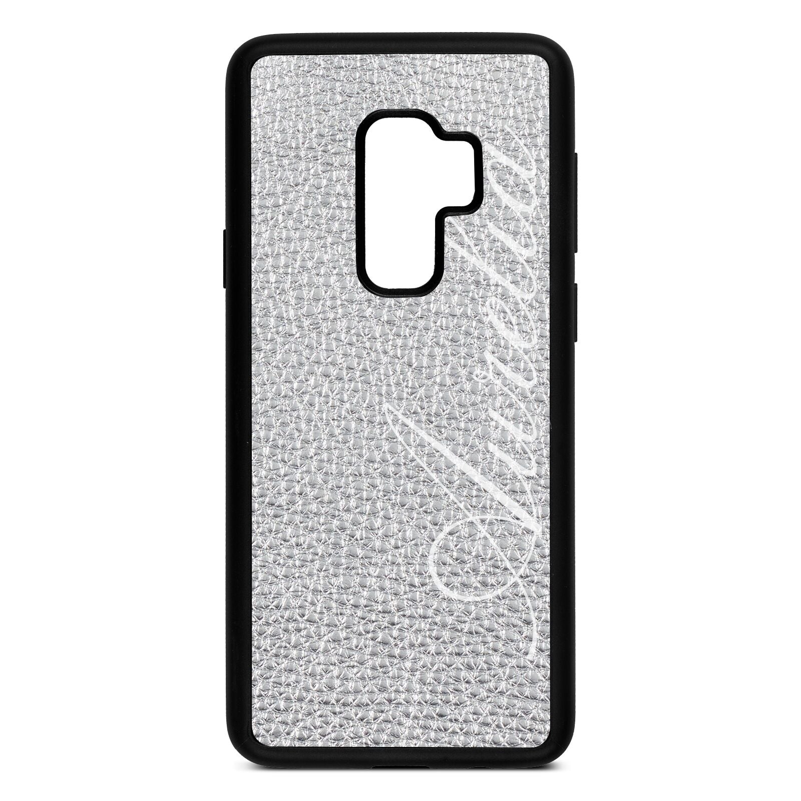 Personalised Text Silver Pebble Leather Samsung S9 Plus Case