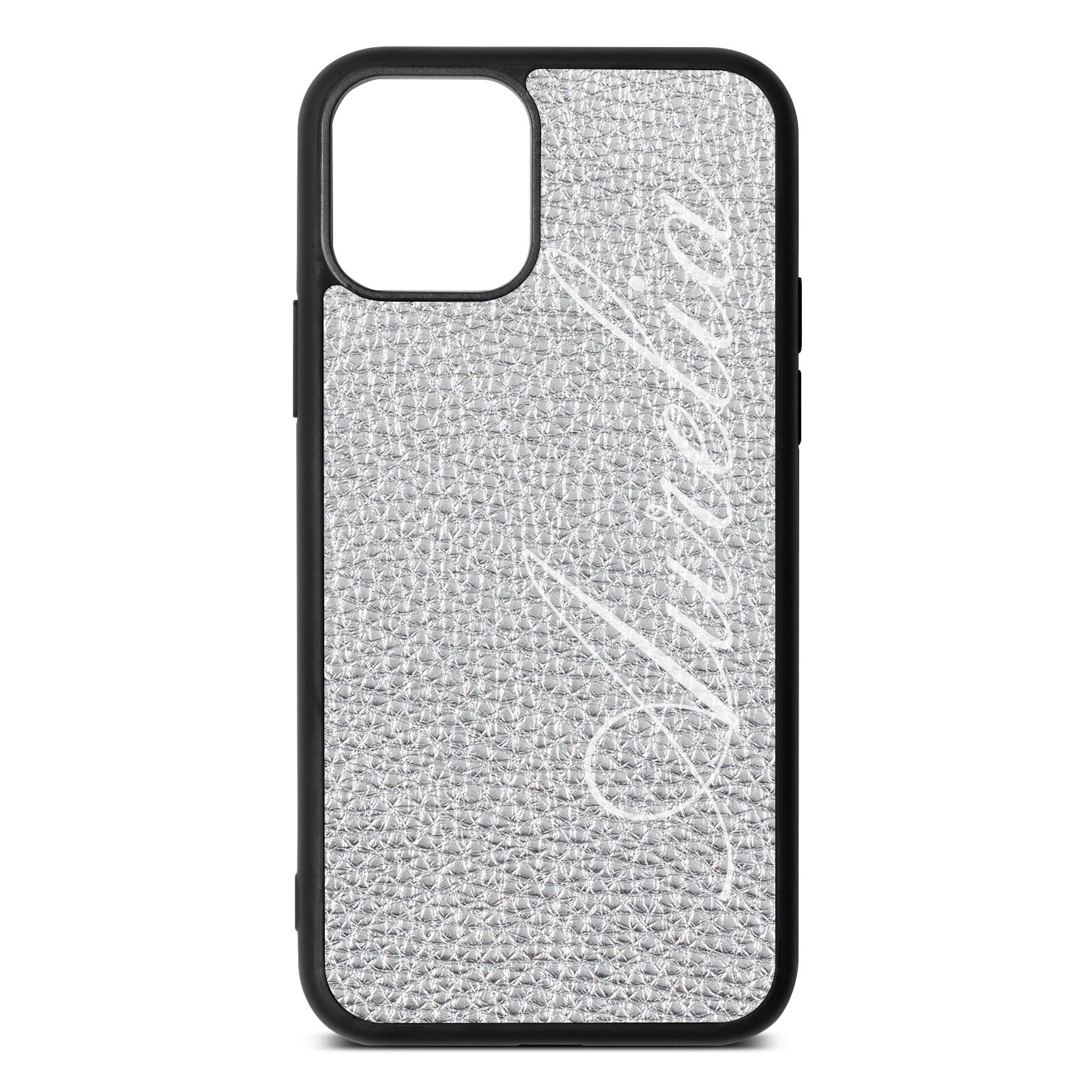 Personalised Text Silver Pebble Leather iPhone 11 Case