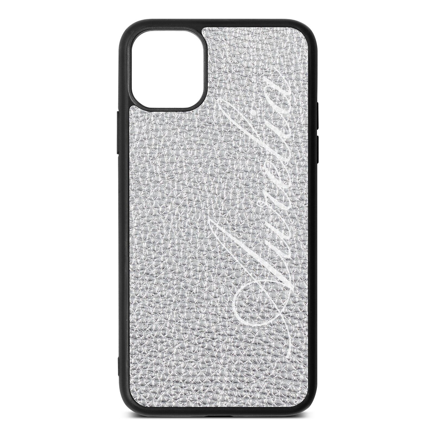 Personalised Text Silver Pebble Leather iPhone 11 Pro Max Case