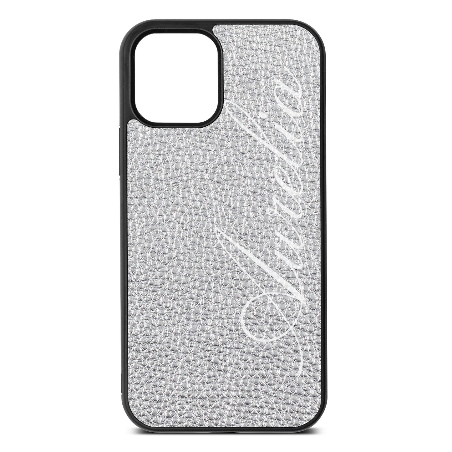 Personalised Text Silver Pebble Leather iPhone 12 Case