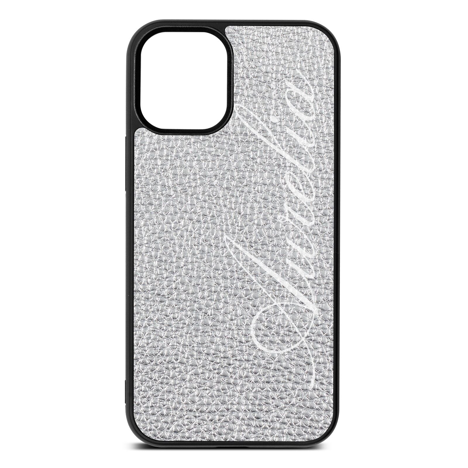 Personalised Text Silver Pebble Leather iPhone 12 Mini Case