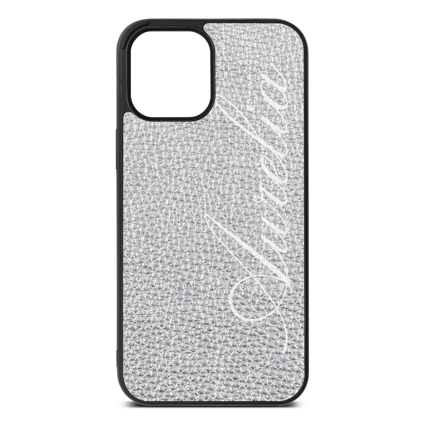 Personalised Text Silver Pebble Leather iPhone 12 Pro Max Case