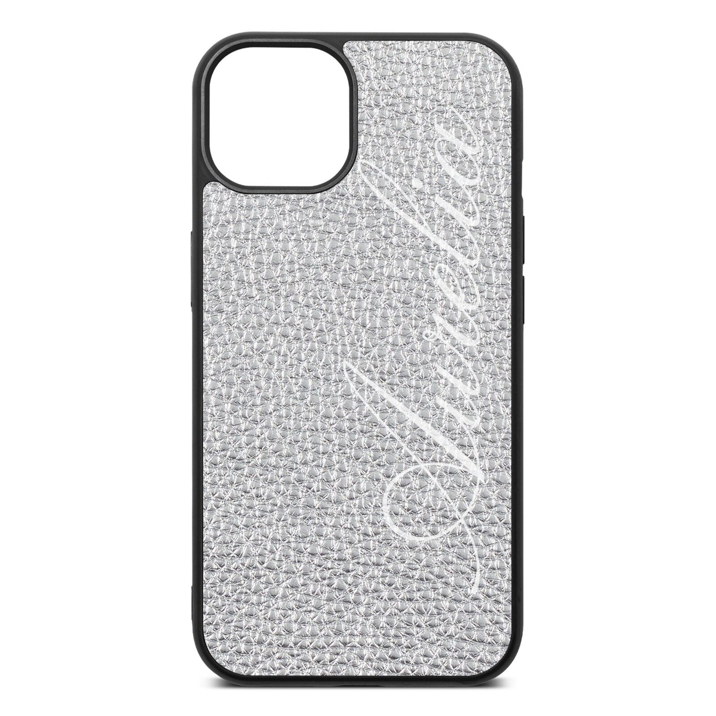 Personalised Text Silver Pebble Leather iPhone 13 Case