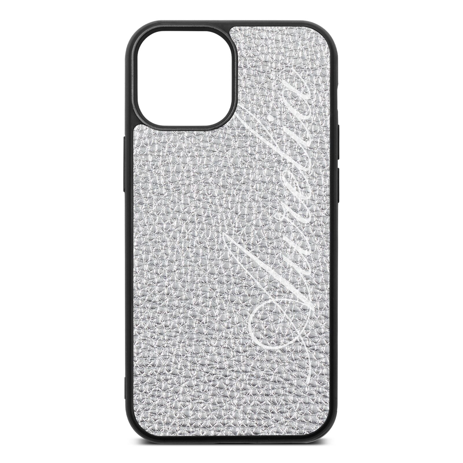 Personalised Text Silver Pebble Leather iPhone 13 Mini Case