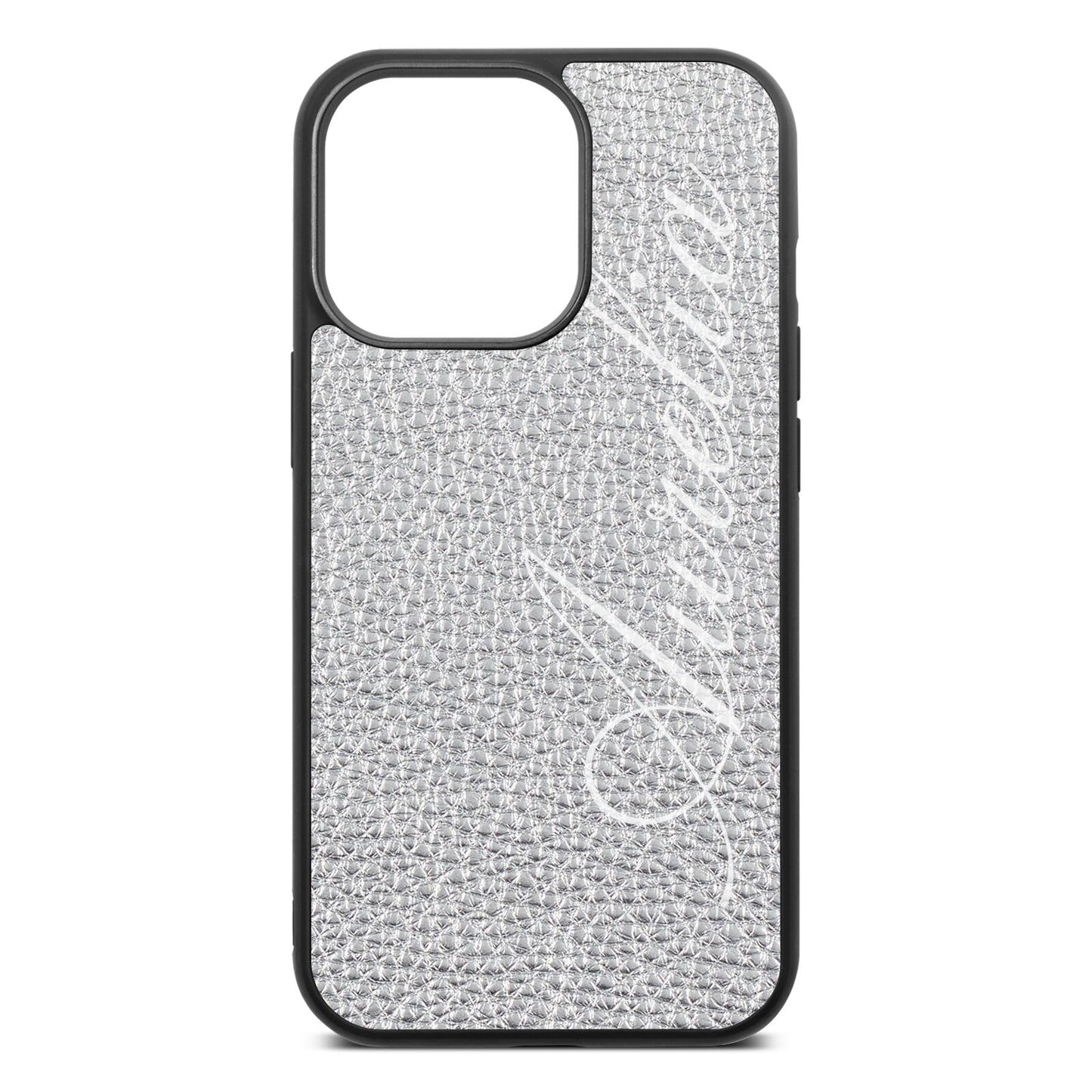 Personalised Text Silver Pebble Leather iPhone 13 Pro Case