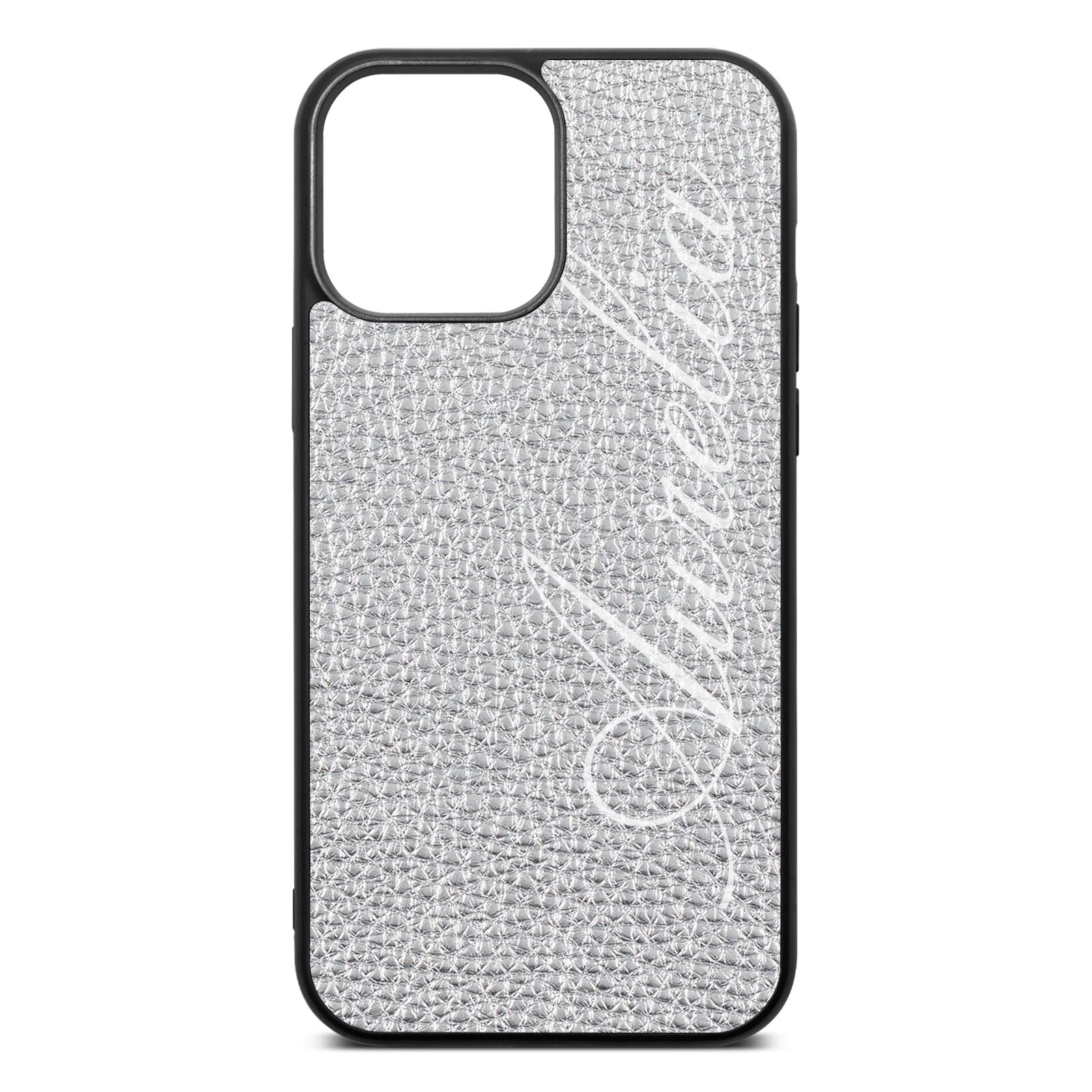 Personalised Text Silver Pebble Leather iPhone 13 Pro Max Case