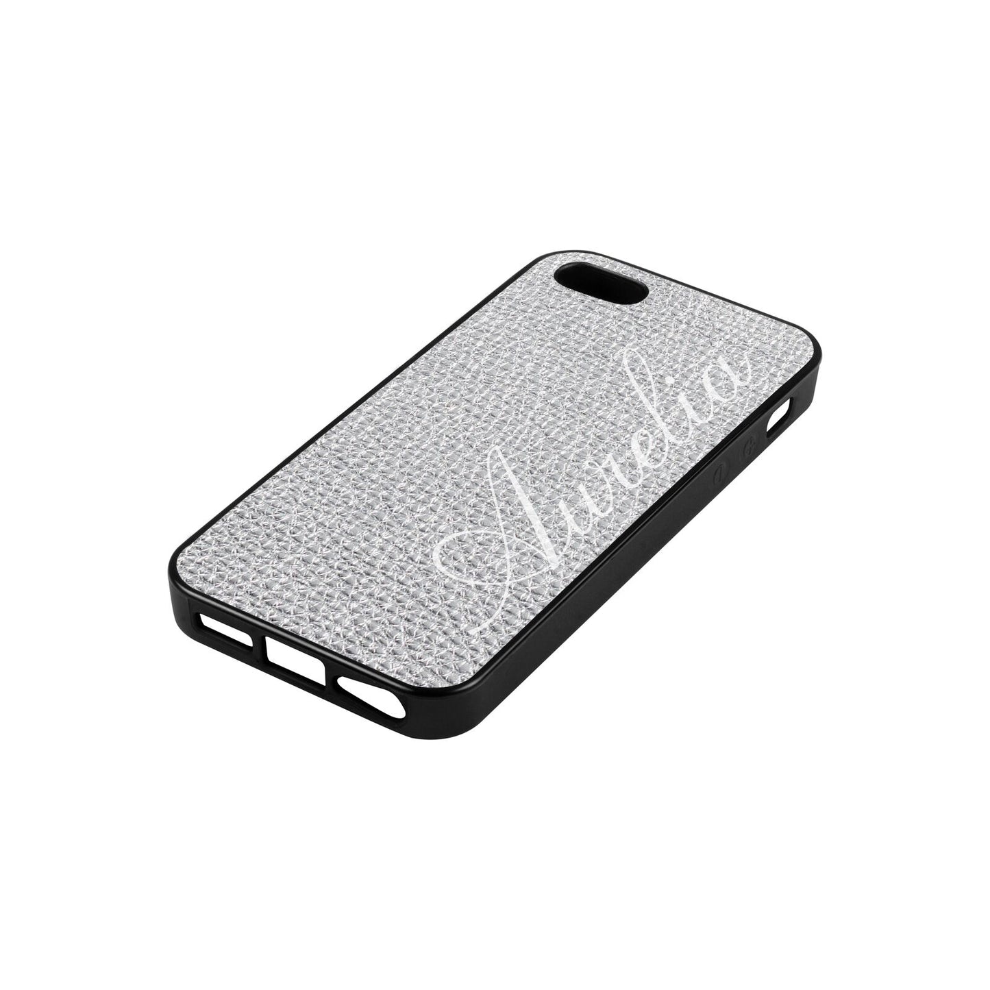 Personalised Text Silver Pebble Leather iPhone 5 Case Side Angle