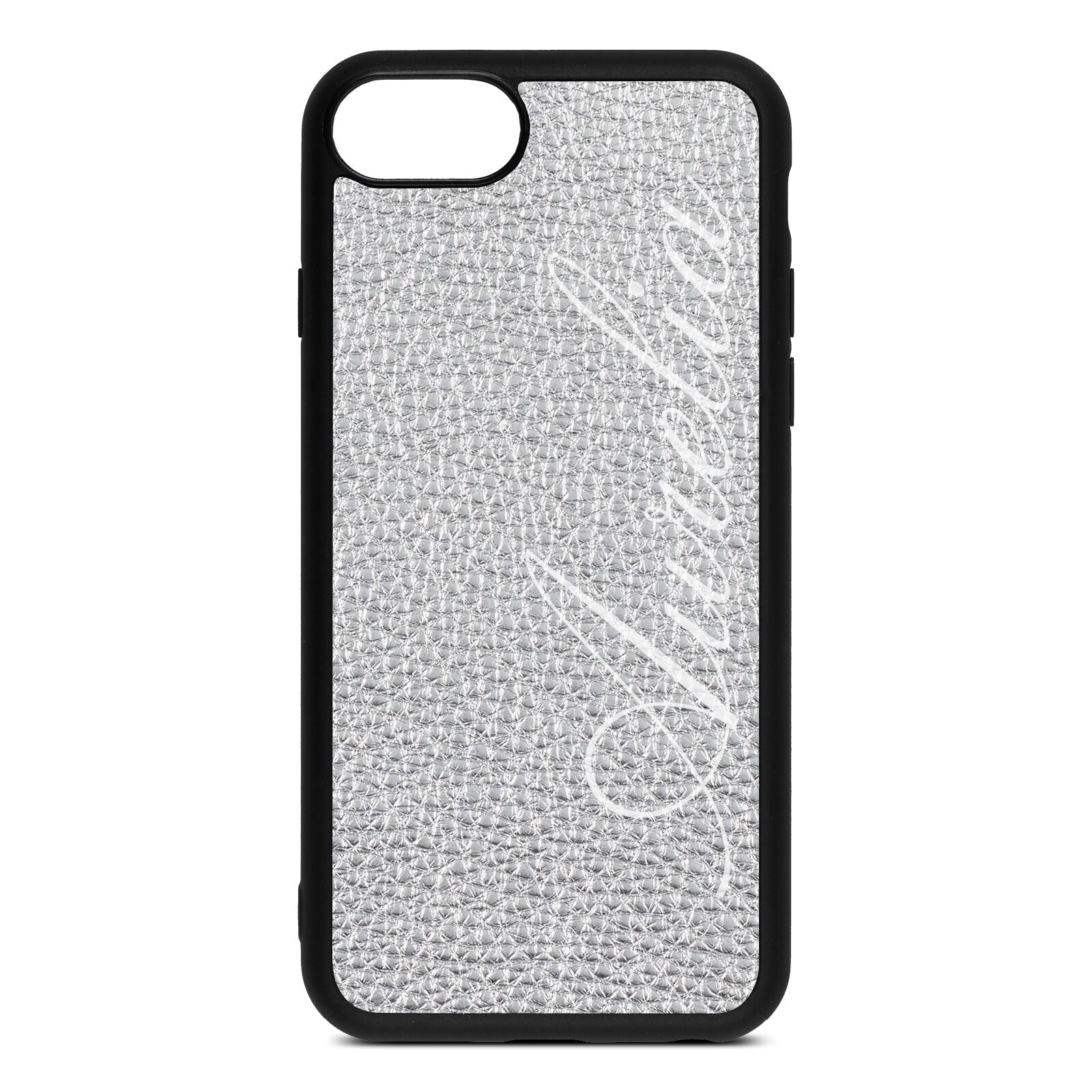 Personalised Text Silver Pebble Leather iPhone 8 Case