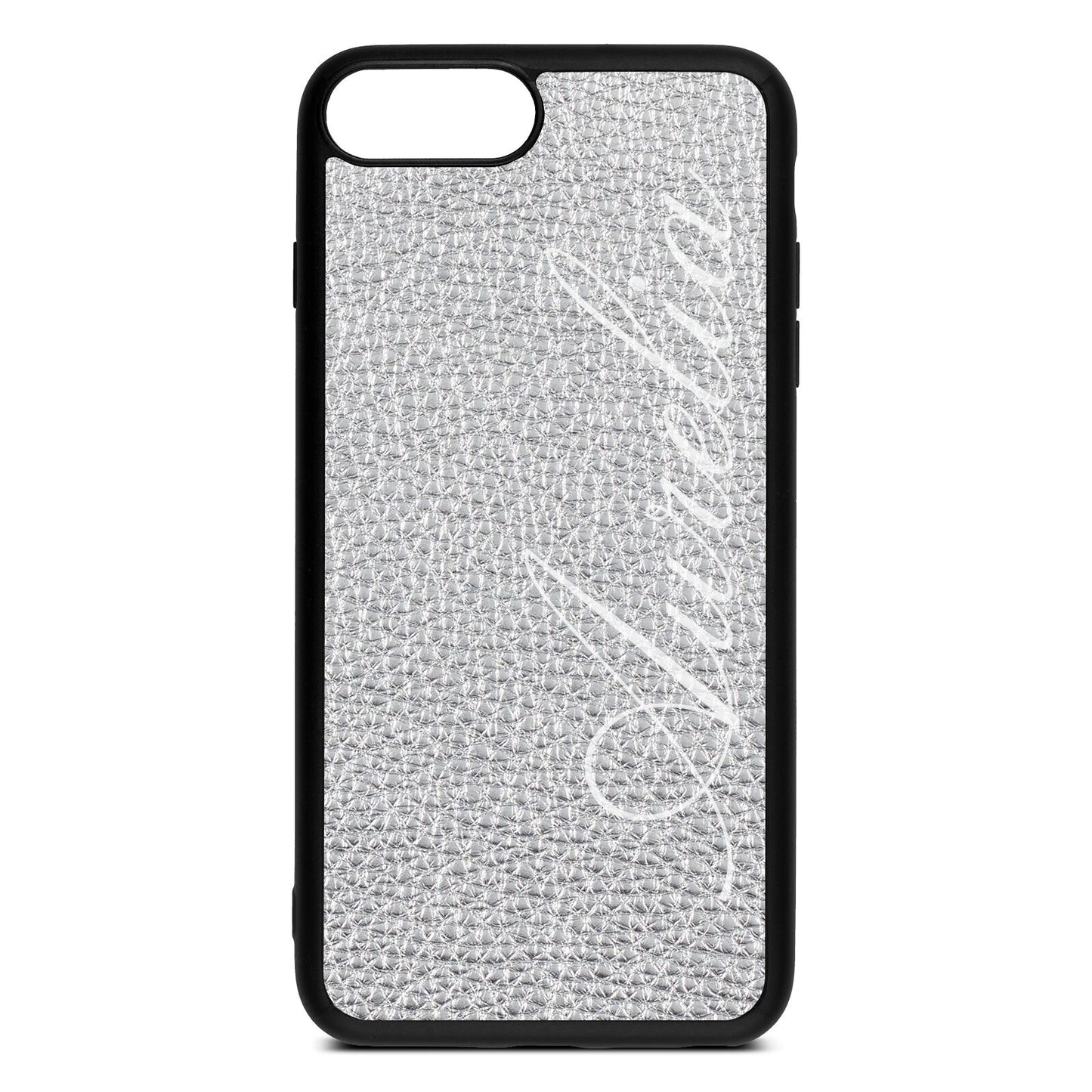 Personalised Text Silver Pebble Leather iPhone 8 Plus Case