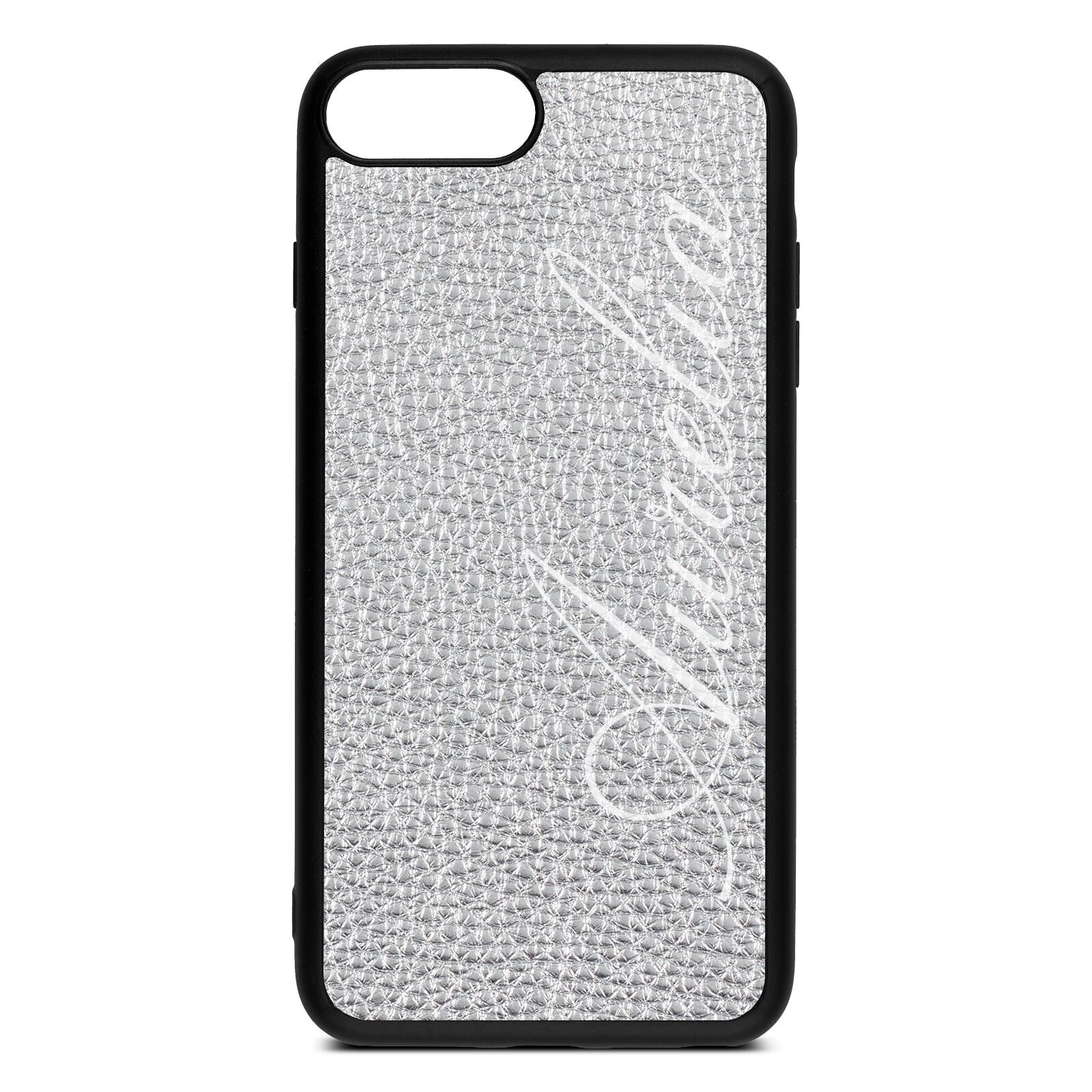 Personalised Text Silver Pebble Leather iPhone 8 Plus Case