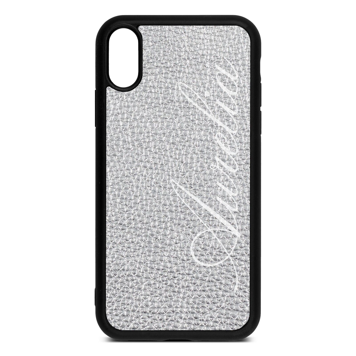 Personalised Text Silver Pebble Leather iPhone Xr Case