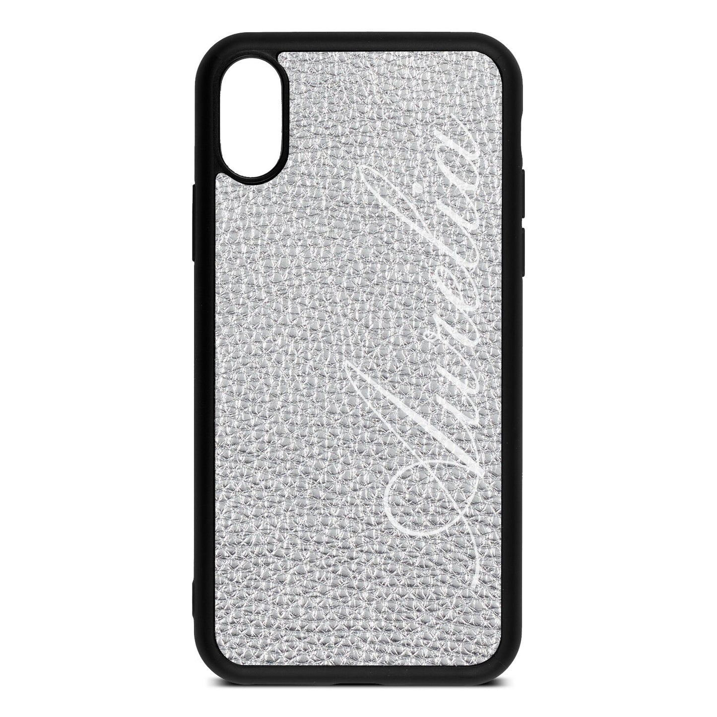 Personalised Text Silver Pebble Leather iPhone Xs Case