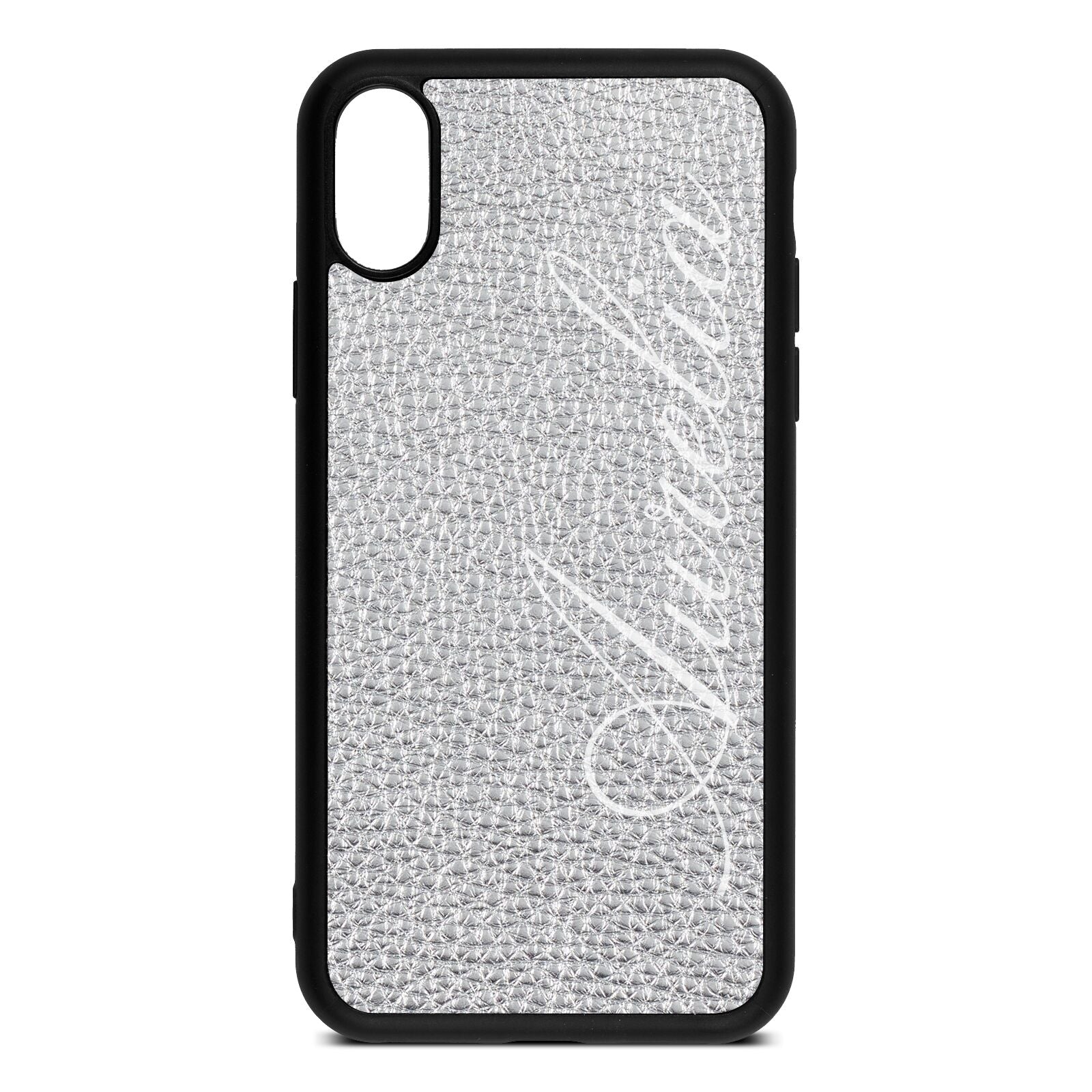 Personalised Text Silver Pebble Leather iPhone Xs Case